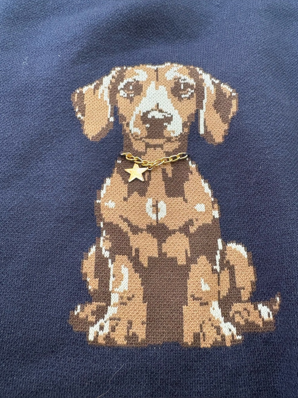 NWT Nikka K Adorable Dachshund Navy Blue Sweater Gold Collar Star Detail XL